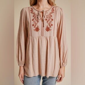 Embroidered Gauze Babydoll Top